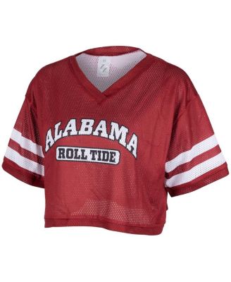 ZooZatz - Women's Crimson Alabama Crimson Tide Mesh Cropped V-Neck T-Shirt