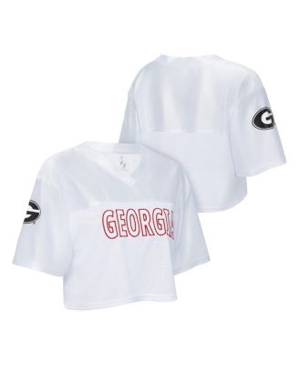 ZooZatz - Women's White Georgia Bulldogs Mesh Cropped V-Neck T-Shirt