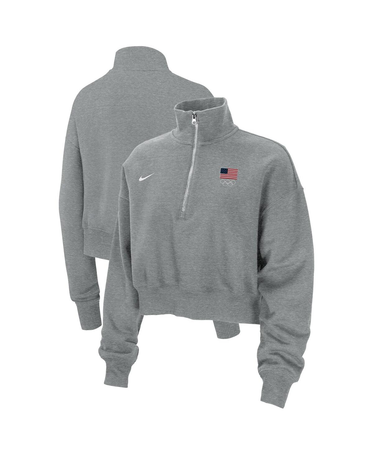 Nike Women's Gray Team Usa Phoenix Fleece Half-zip Sweatshirt In Animal Print