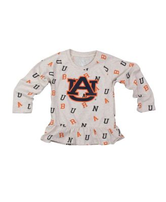 Girls Toddler 2-Piece Oatmeal Auburn Tigers Ruffle Raglan Long Sleeve T-Shirt and Leggings Set