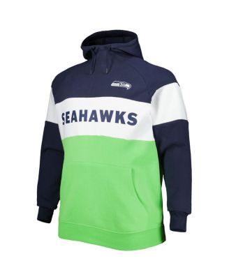 Men's Neon Green/College Navy Seattle Seahawks Big Tall Current Colorblock Raglan Fleece Pullover Hoodie