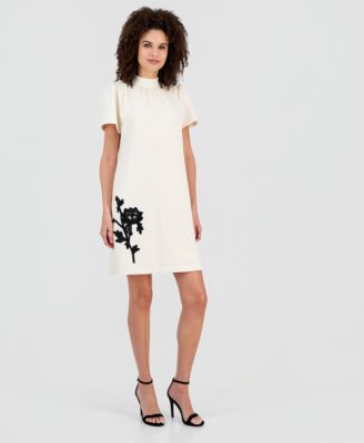 Anne Klein - Women's Mock Neck Floral Appliqu&eacute; Dress