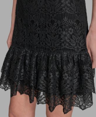 Women's Floral Lace Ruffle Hem Shift Dress