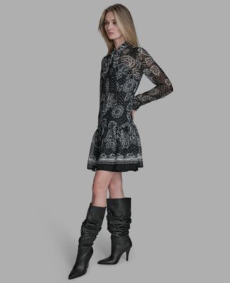 Women's Drop-Waist Long Sleeve Shift Dress