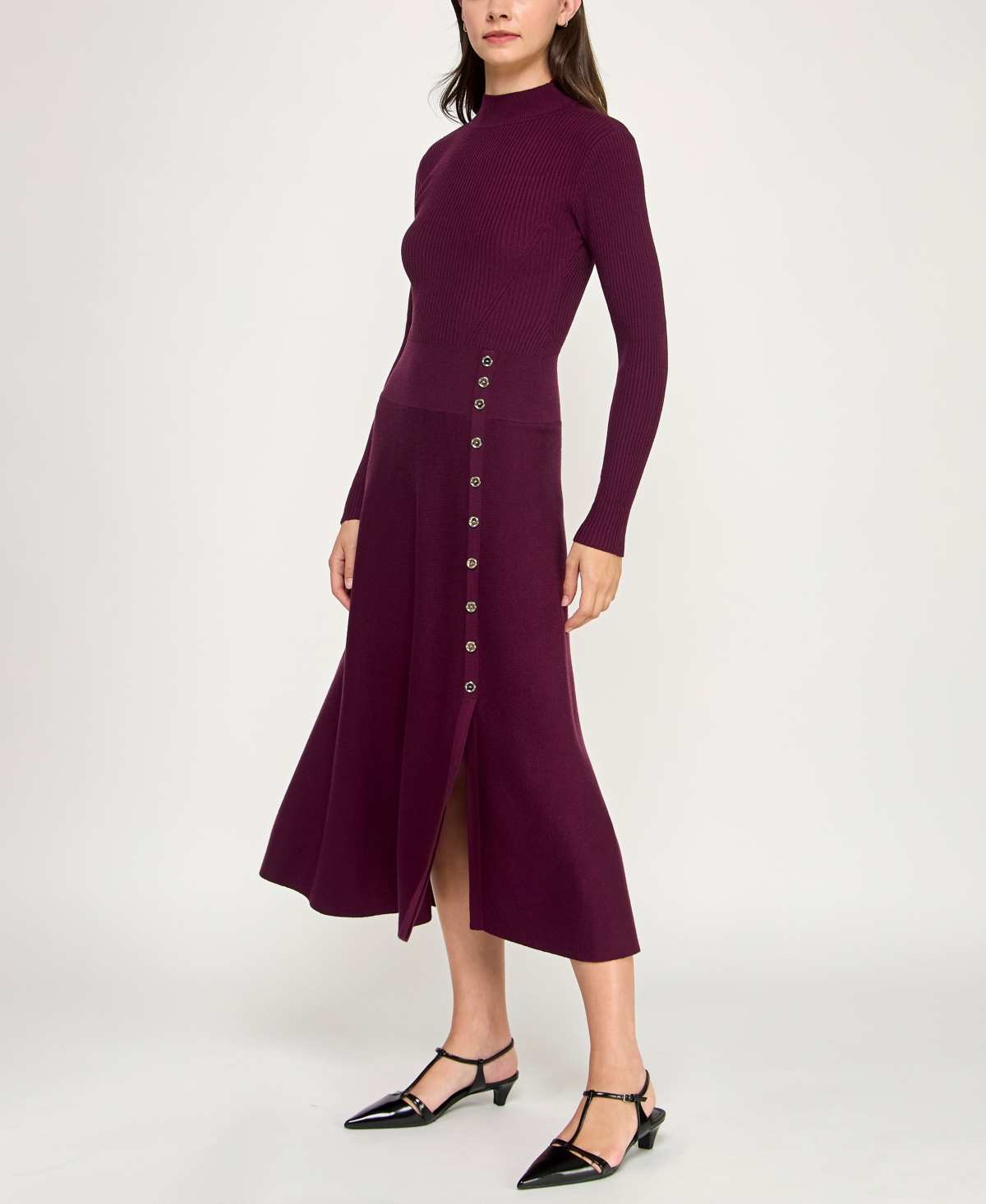 Invitee Women's Long Sleeve Fit & Flare Sweater Dress In Purple