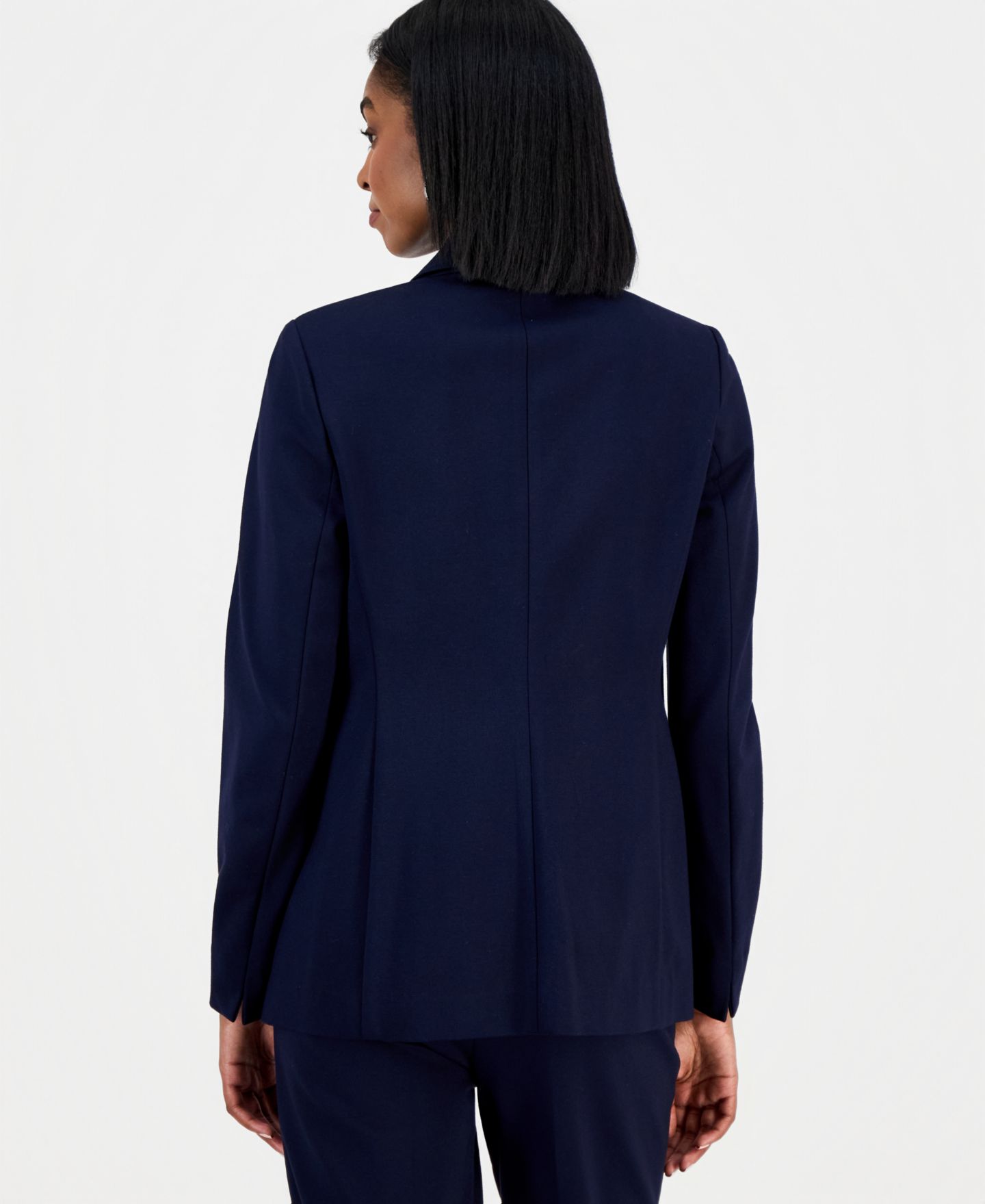 Женский пиджак Bar III Compression Notch-Collar Single Button Blazer, цвет: Тёмно-синий — фото 3