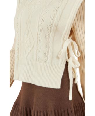Women's Sweaters Floral Cable Knit Side Tie Pullover