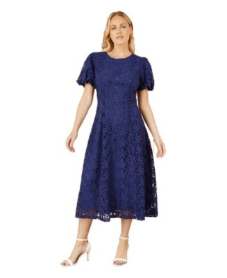 Yumi Navy Lace Midi Skater Dress - Navy / 16