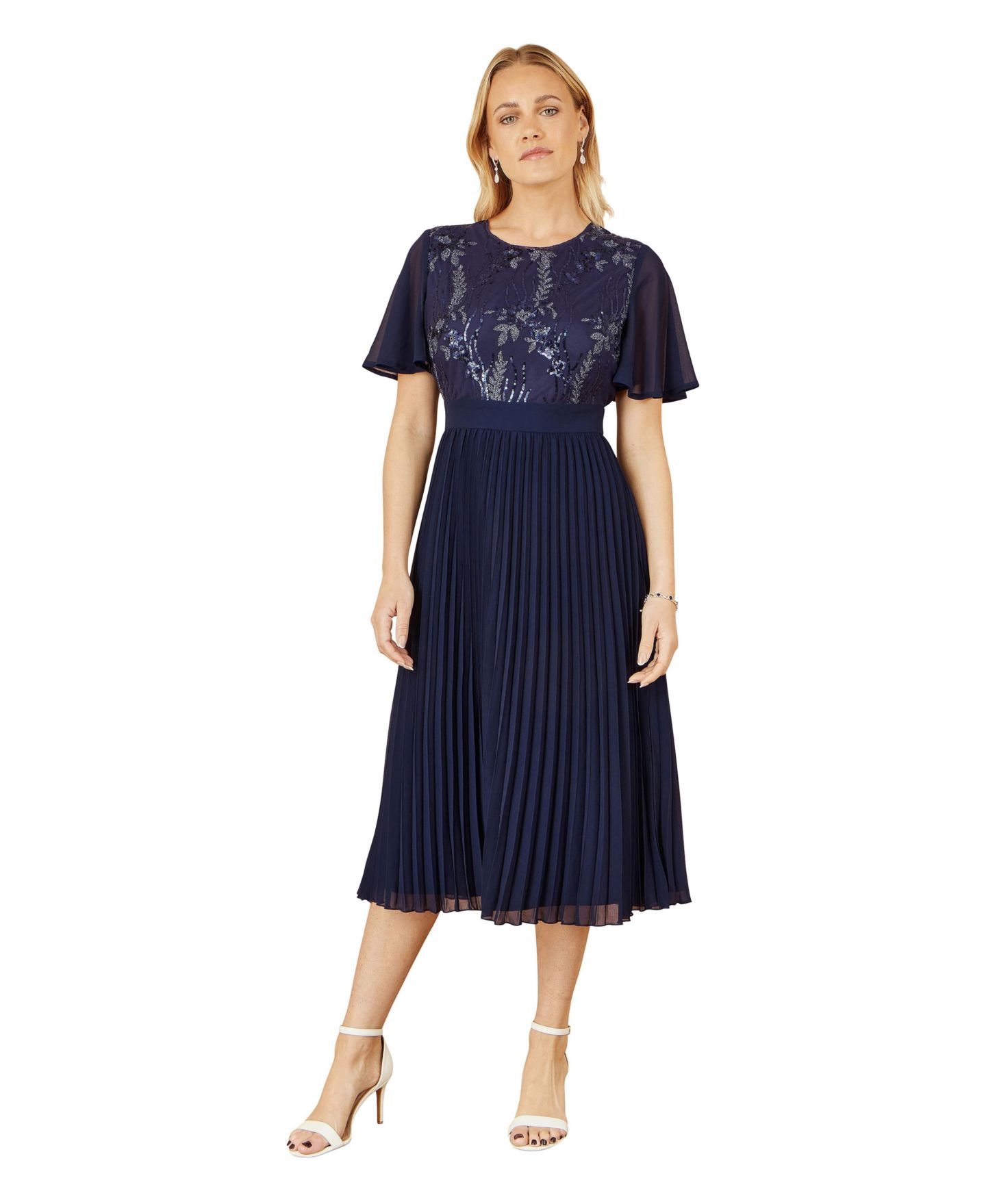 Женское платье Yumi Sequin Embellished Pleated Midi, цвет: Тёмно-синий — фото 1
