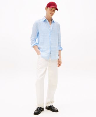 Men's Linen Gingham Button Up Shirt