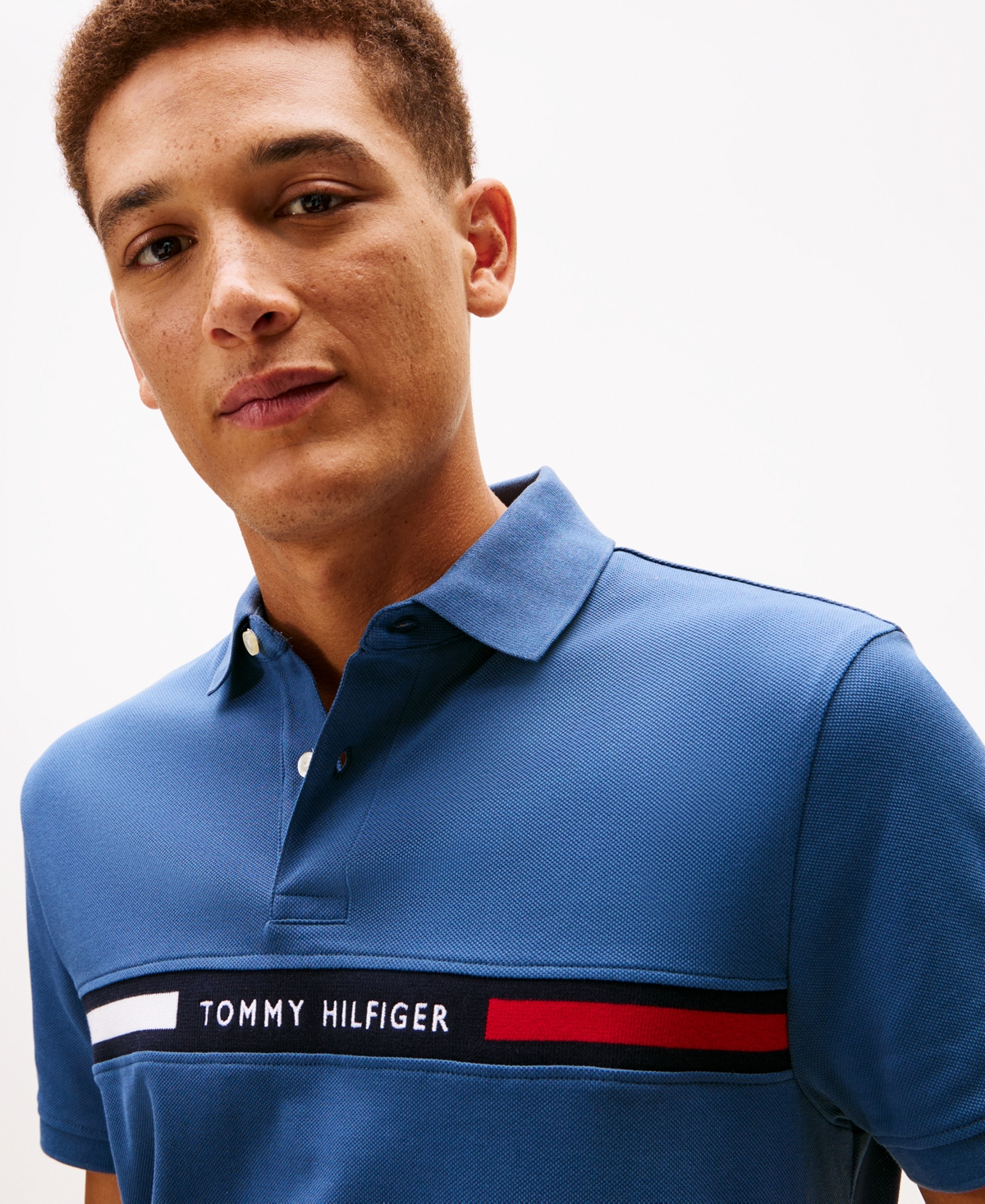 Tommy Hilfiger Men's Short Sleeve Embroidered Chest Stripe Polo Shirt In Blue