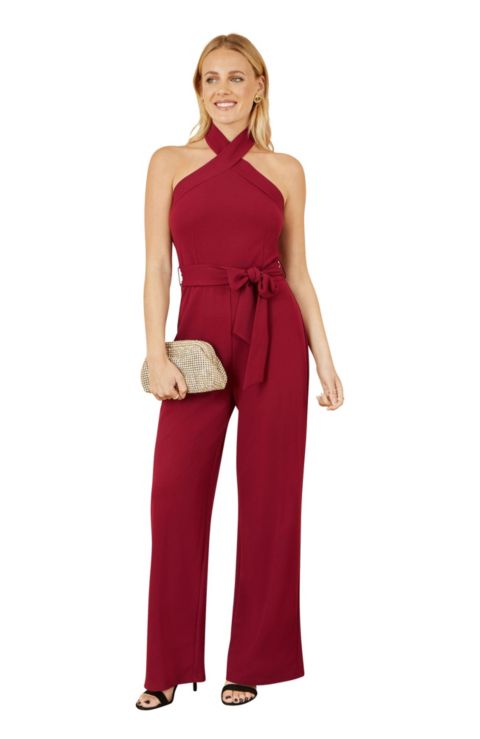 Женский комбинезон Yumi Cross Over Halter Neck Jumpsuit, цвет: Бордовый
