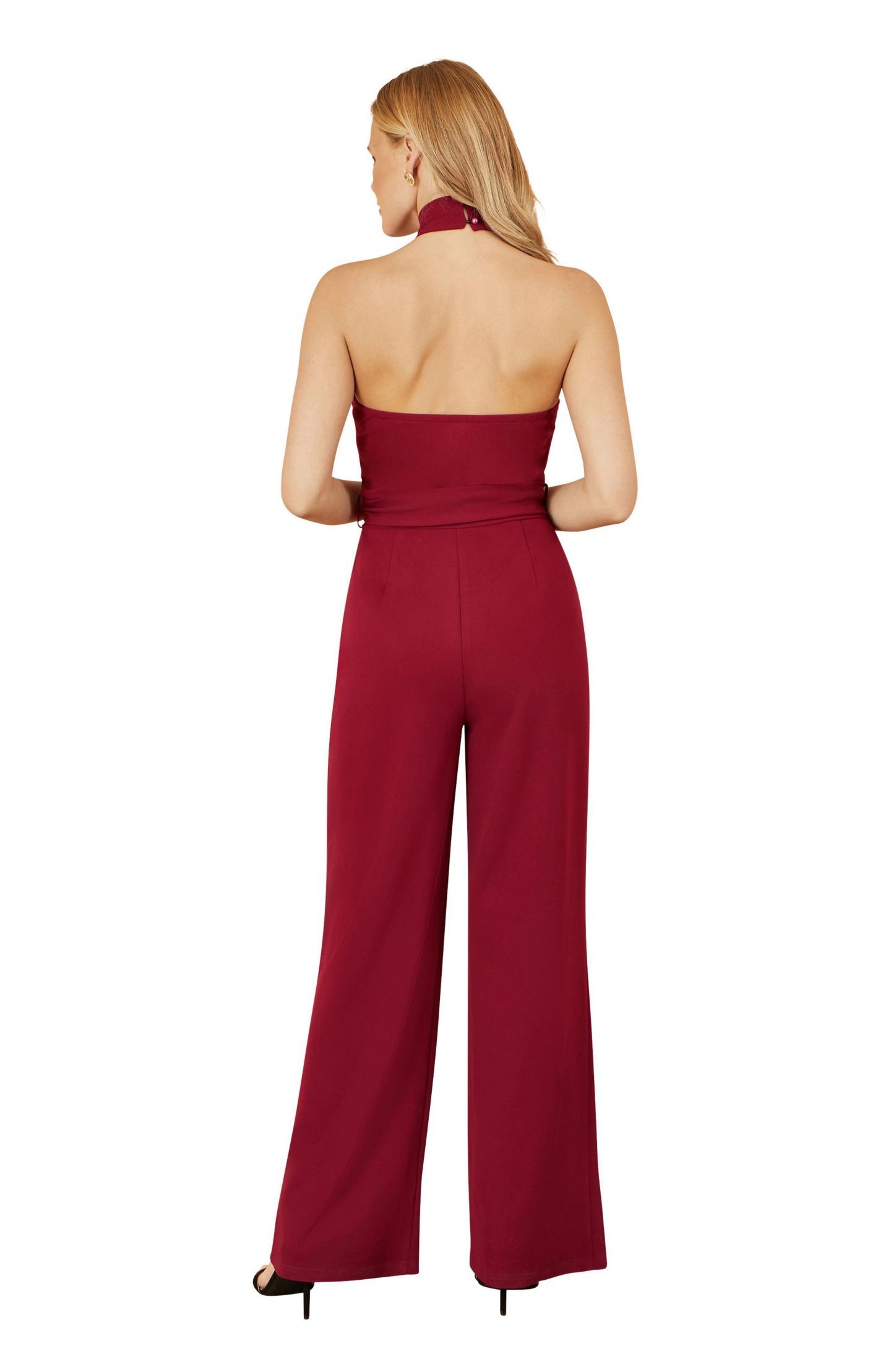 Женский комбинезон Yumi Cross Over Halter Neck Jumpsuit, цвет: Бордовый — фото 5