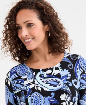 Petite Paisley Jacquard Scoop Neck Top