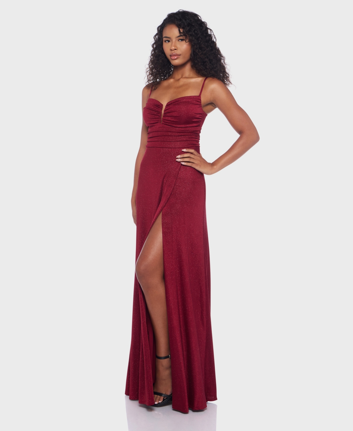 B Darlin Junior's Strapped V-neck Dress In Burgundy