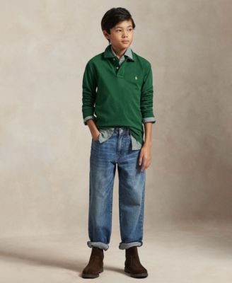 Big Boys Cotton Mesh Long Sleeve Polo Shirt