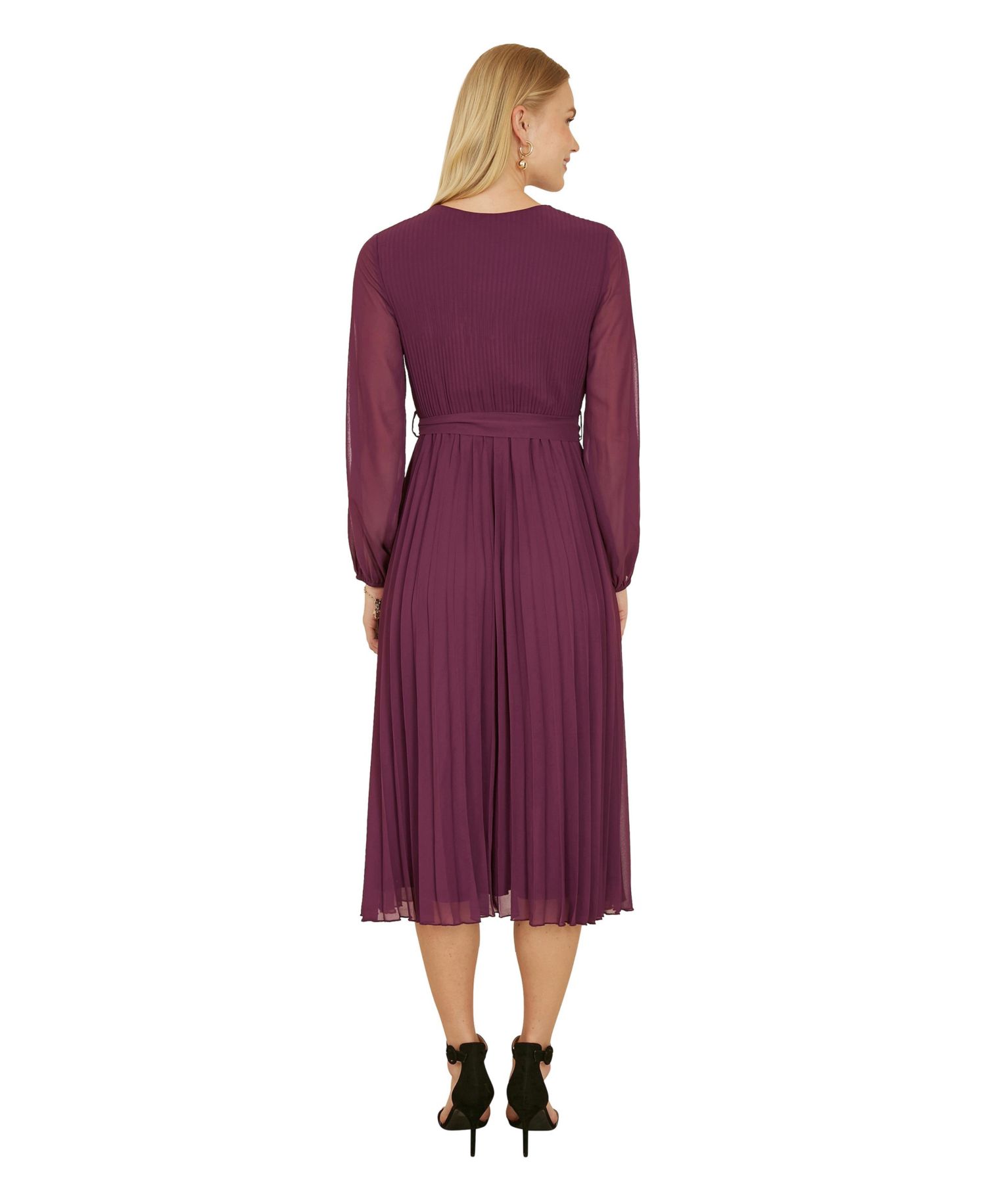 Women's Long Sleeved Pleated Midi Wrap Dress