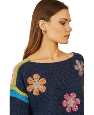 Women's Crochet Flower Long Sleeve Jumper