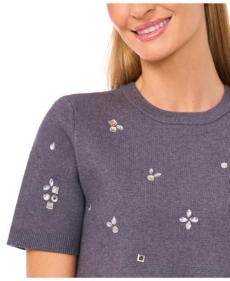 Women's Embellished Short Sleeves Sweater