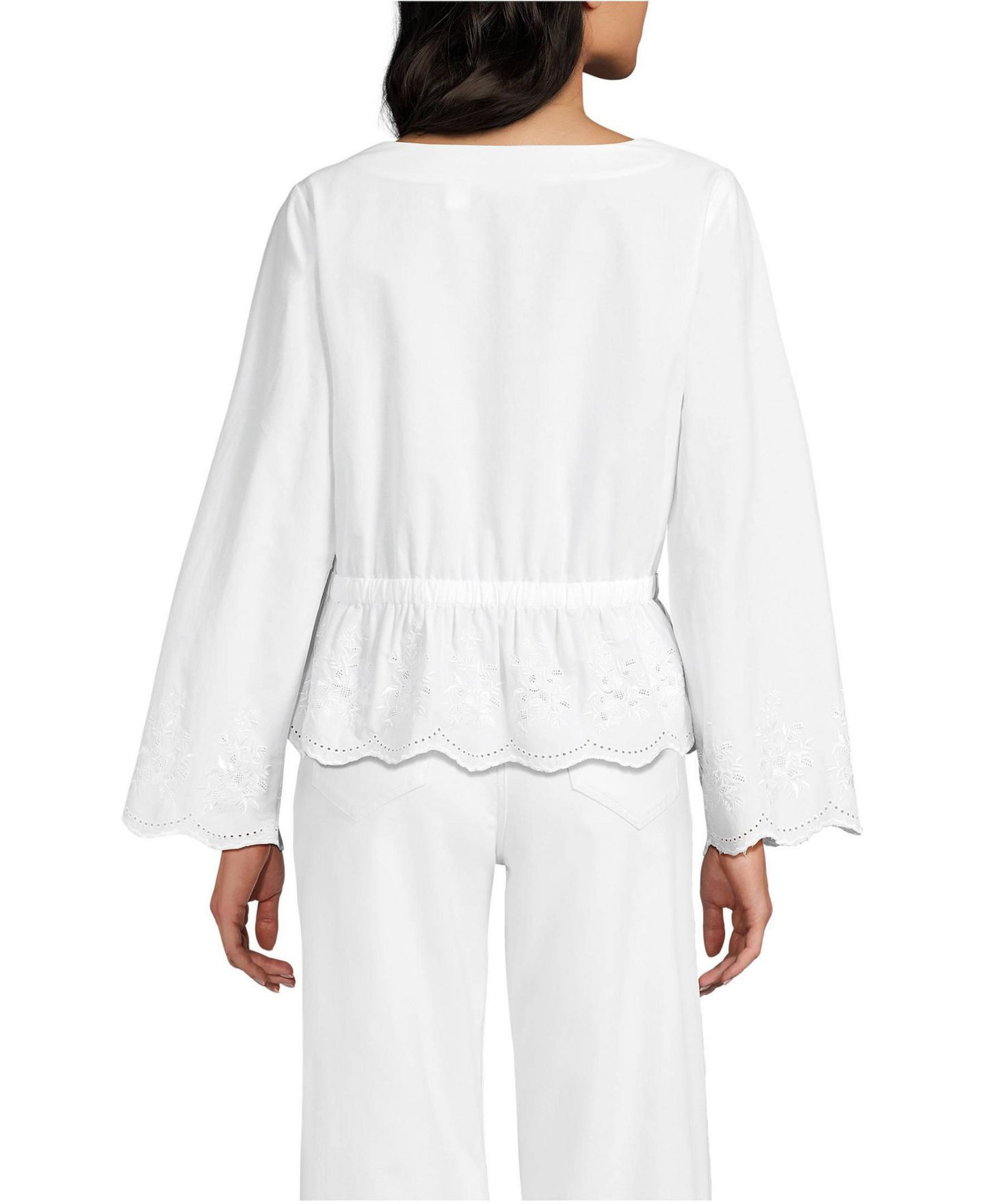 Женская блузка Lands' End Embroidered Poplin Long Sleeve, цвет: Белый — фото 2