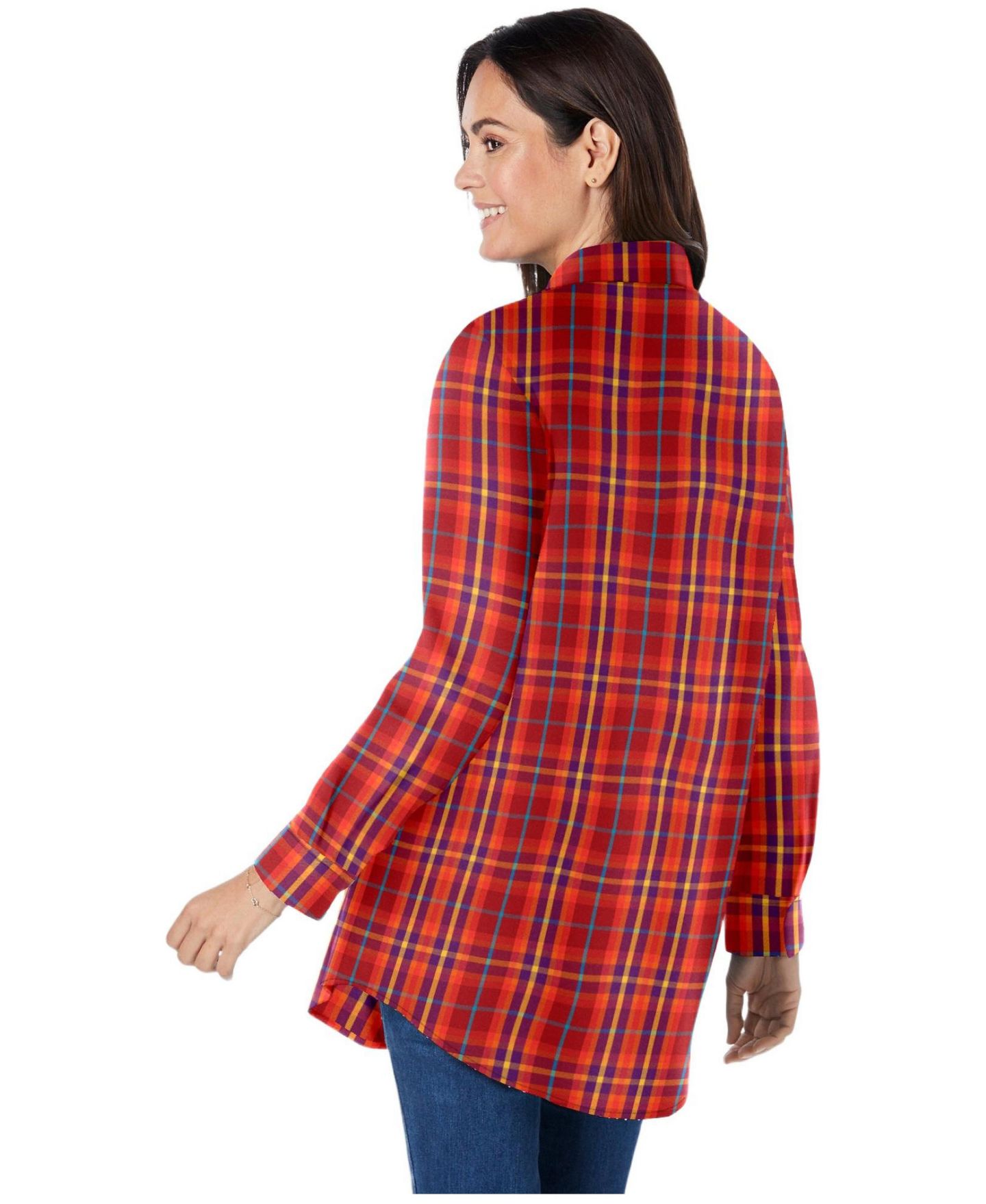 Женская рубашка Woman Within Within Perfect Long Sleeve, цвет: Красный разноцветный клетчатый — фото 3