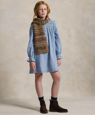 Girls' 7-16 Smocked Ruffle Trim Dress