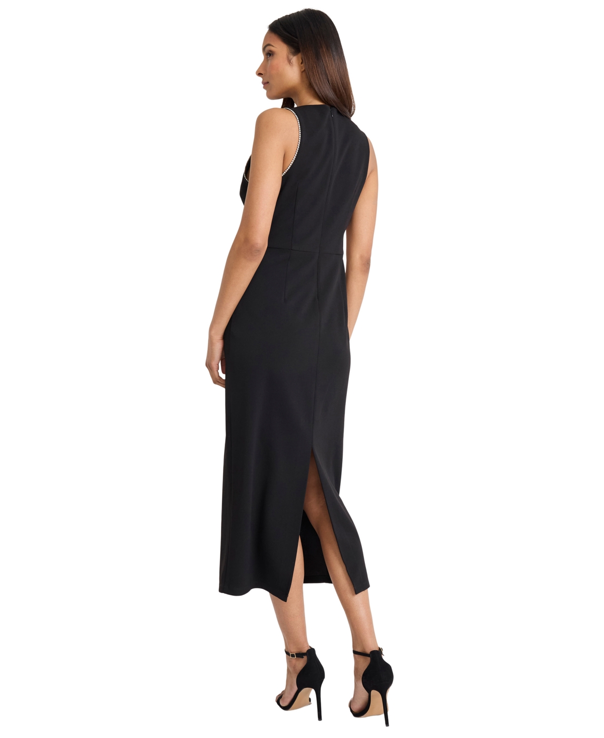 Donna Morgan For Maggy Crystal Trim Sleeveless Midi Sheath Dress In Black