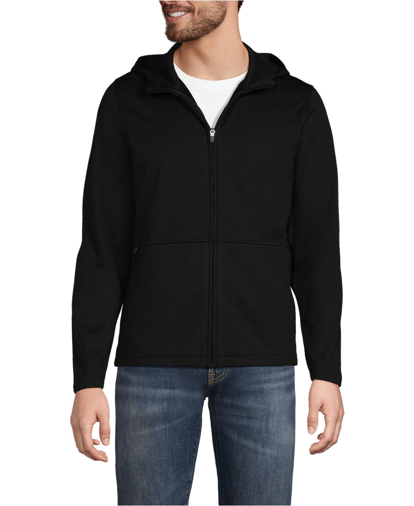 Мужская куртка Lands' End Unisex Grid Tech Hooded Zip Front, цвет: Чёрный — фото 4