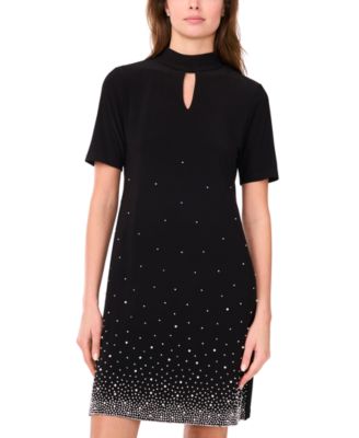 Petite Short Sleeve Keyhole Beaded Dress