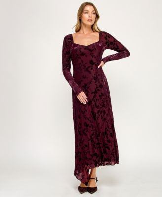 Women's Burnout Long Sleeve Maxi Dress