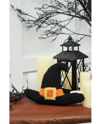 Witch Hat Shaped Halloween Hooked Accent Throw Pillow 8" x 12"