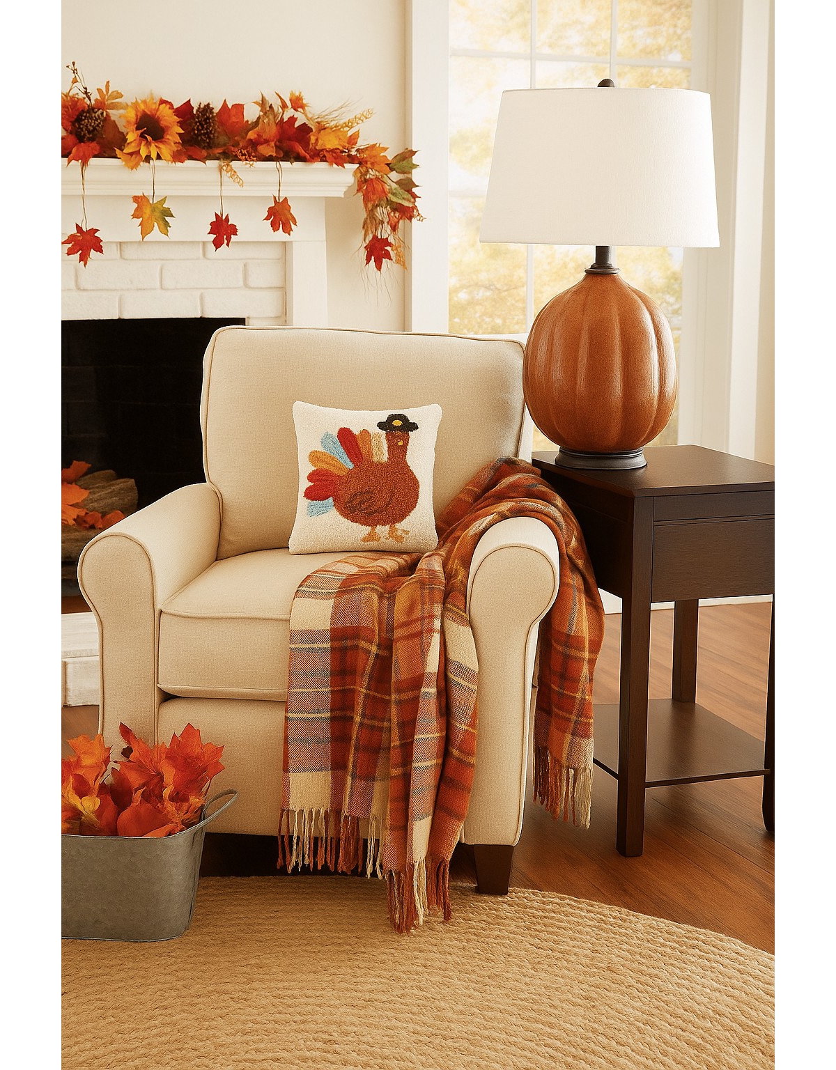 Colorful Turkey Tail Pilgrim Hat Hooked Mini Thanksgiving Accent Pillow 10" x 10"