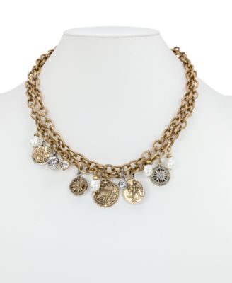 Glass Stone and Glass Pearl Ox Double Charm Necklace