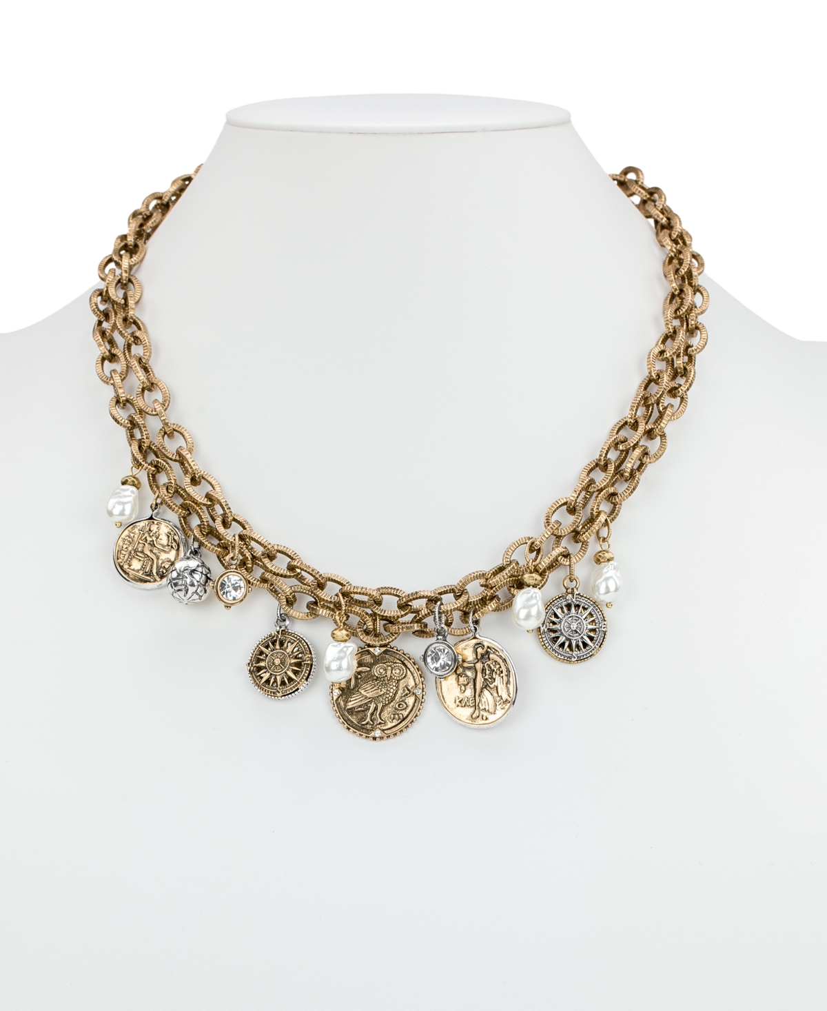 Patricia Nash Glass Stone And Glass Pearl Ox Double Charm Necklace In Gold