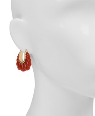 Scalloped Bead Matte Gold-Tone Hoop Earrings
