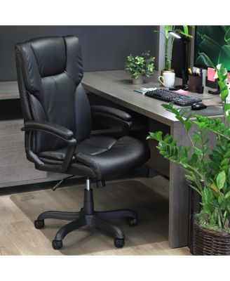 High Back Adjustable Faux Leather Office Chair in Black and Black Base