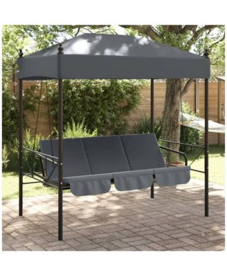 Garden Swing Bench Dark Grey Powder-Coated Steel, Polyester