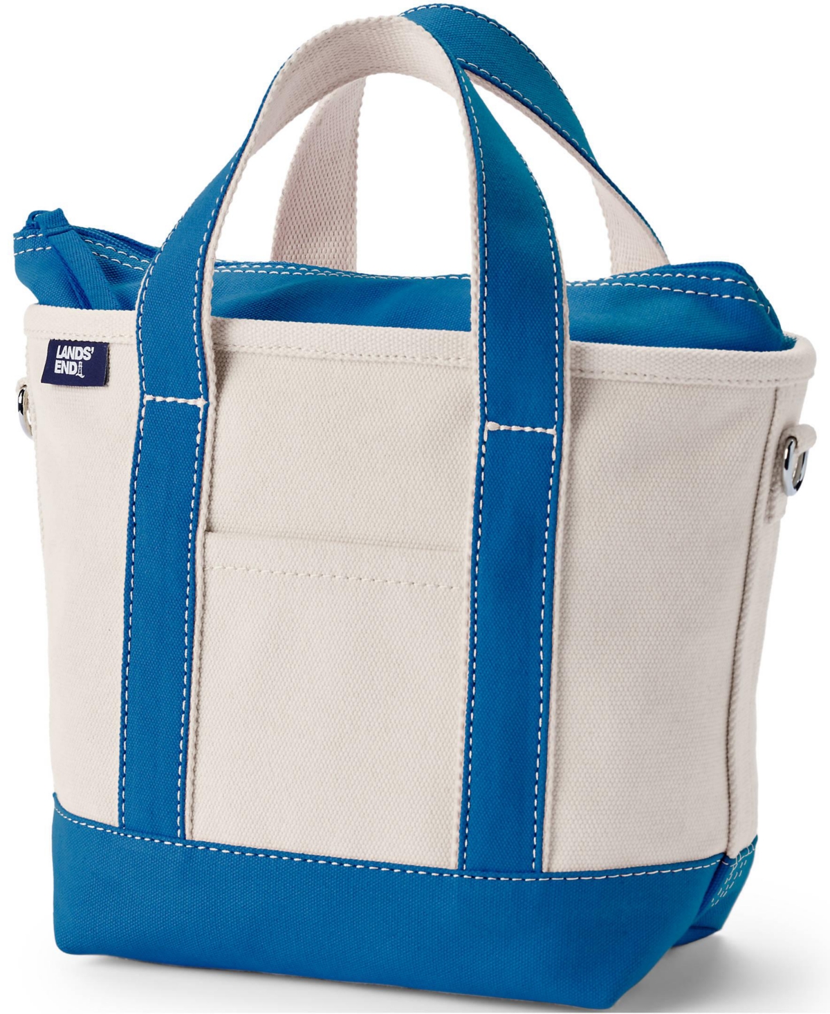 Lands' End Small 3 Pocket Zip Top Canvas Tote Bag