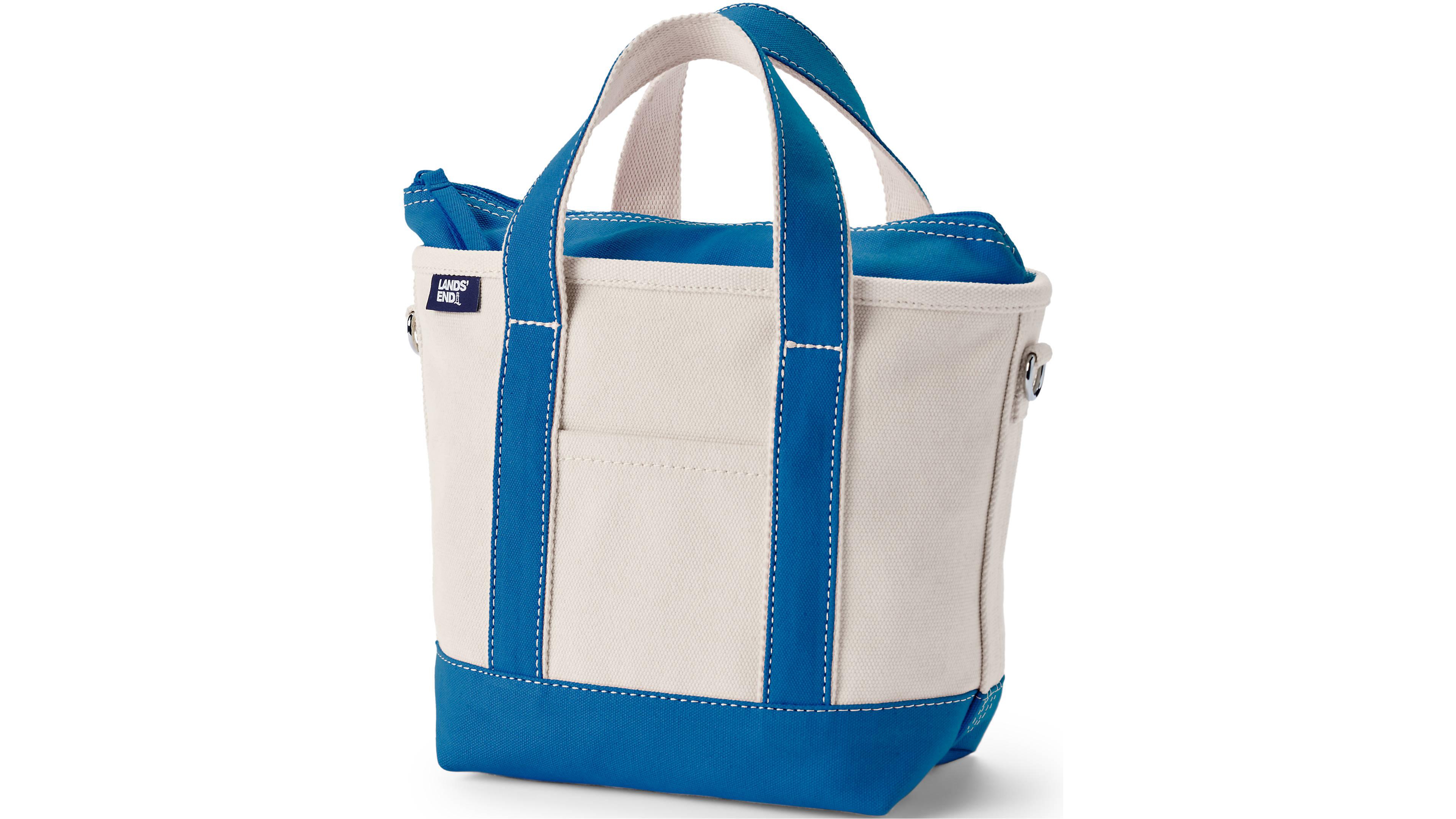 Lands' End Small 3 Pocket Zip Top Canvas Tote Bag