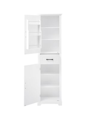 Tall Bathroom Storage Cabinet, Freestanding with Two Doors and Adjustable Shelves