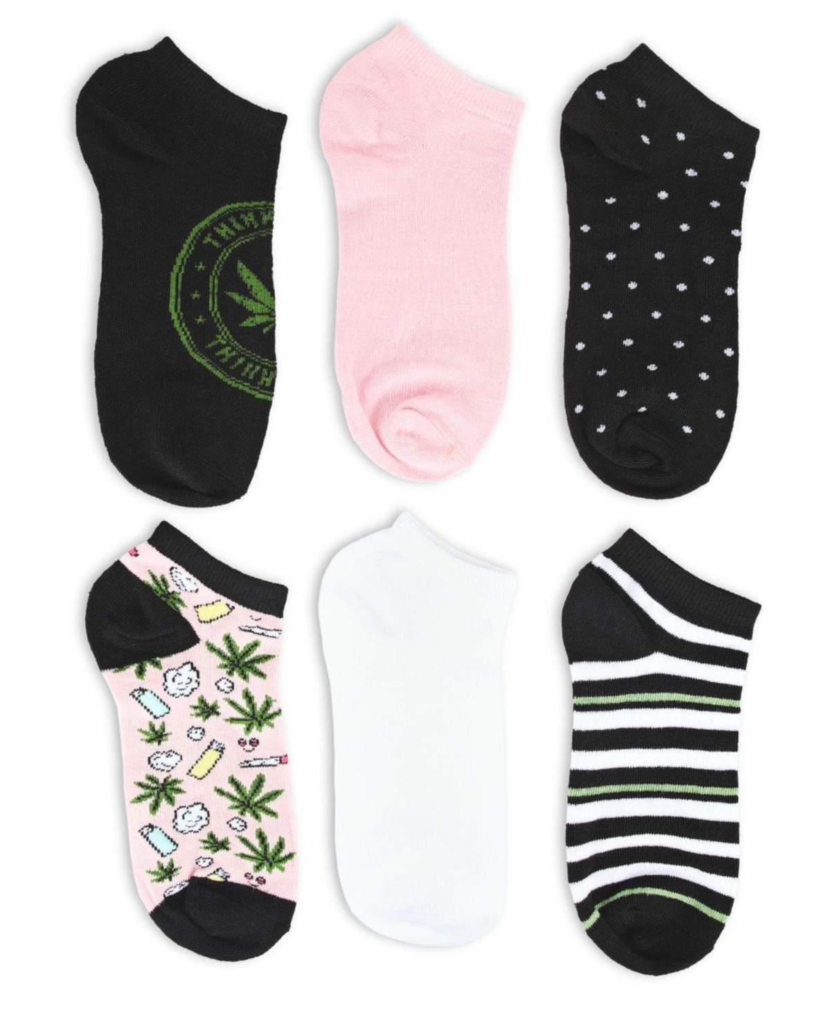 MeMoi Women's 6 Pair Pack Think Green Low Cut Socks