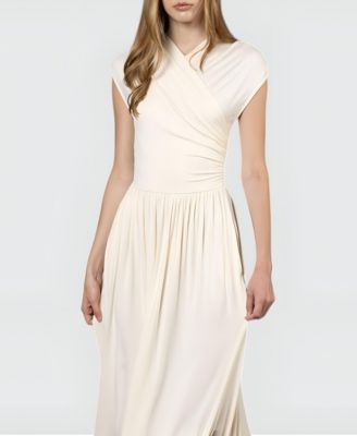 Women's Sleeveless Faux Wrap Shirred Waist Maxi Dress