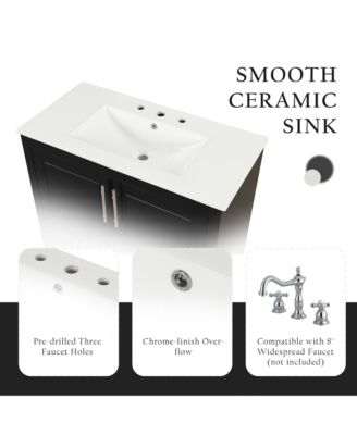 36" Bathroom Vanity with Sink, Multi-Functional Cabinet with Doors and Drawers, MDF Frame and MDF Board