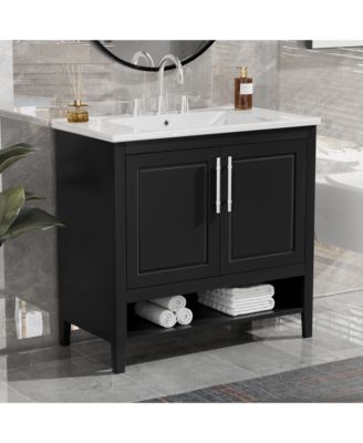 36" Bathroom Vanity with Sink, Multi-Functional Cabinet with Doors and Drawers, MDF Frame and MDF Board