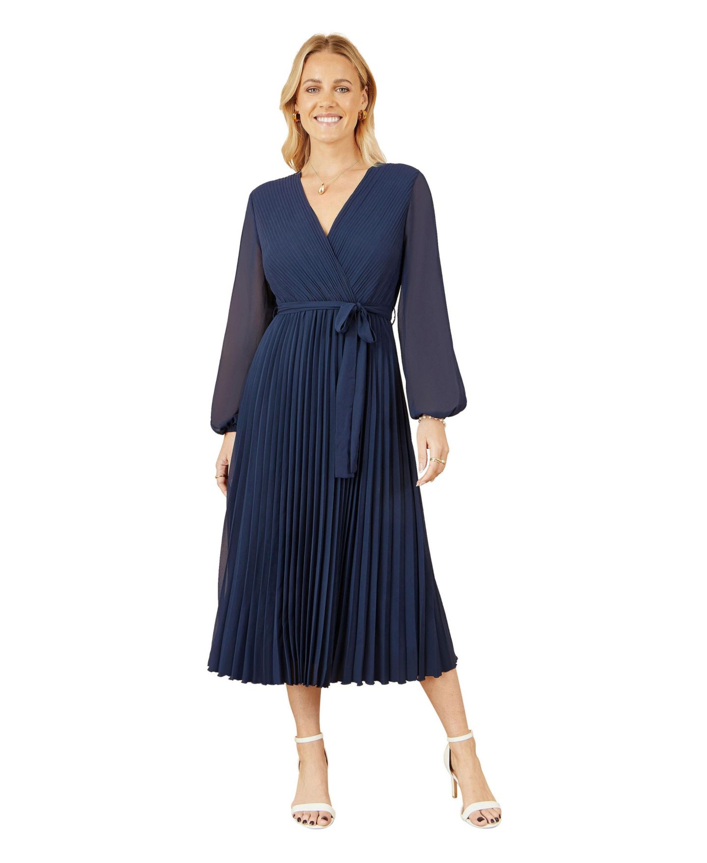 Женское платье Yumi Long Sleeved Pleated Midi Wrap, цвет: Тёмно-синий — фото 1