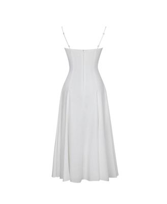 Women's Corinne White Poplin Flared Maxi Dress with Removable Bow