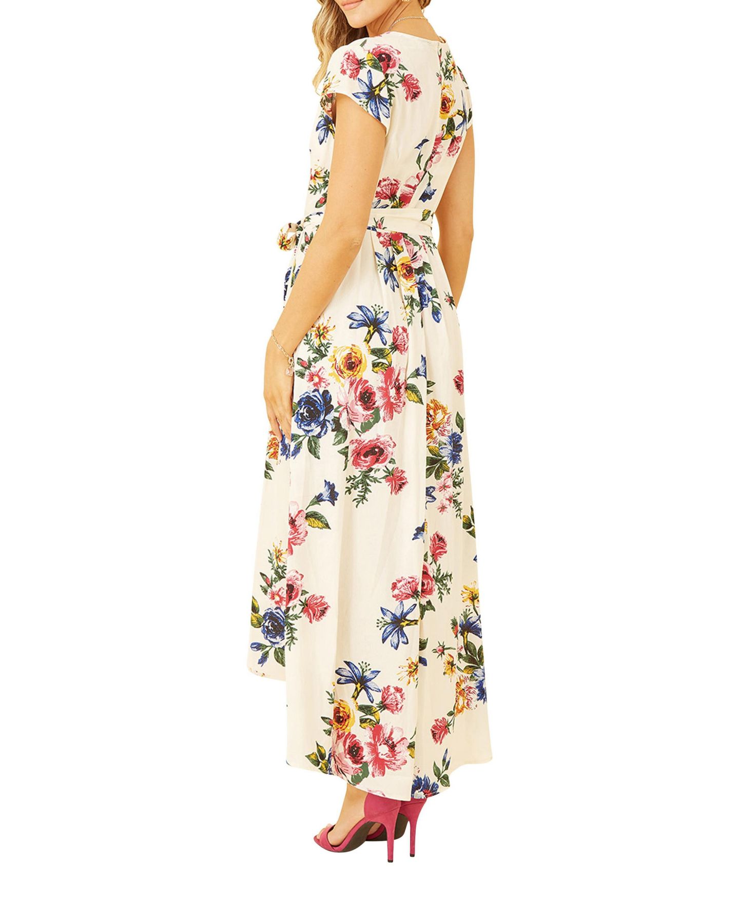 Женское платье Yumi Floral Print Dip Hem Wrap, цвет: Слоновая кость — фото 5