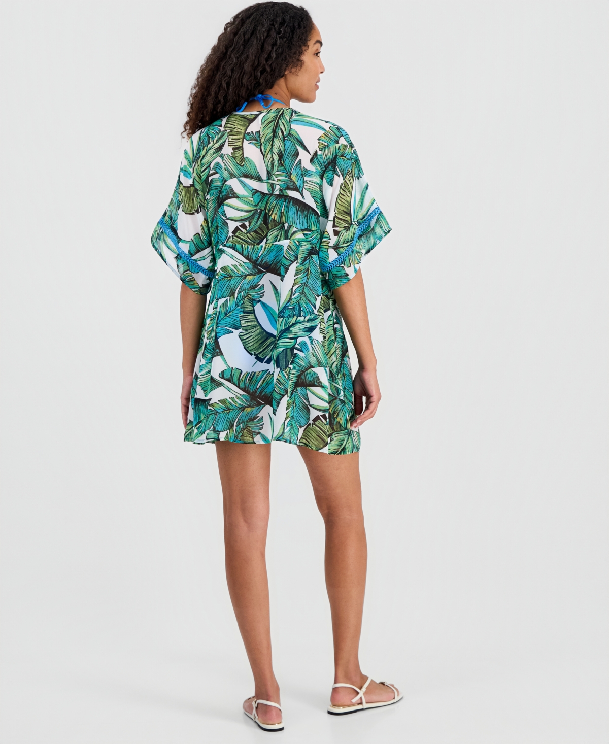 Miken Juniors' Leaf-Trim Palm-Print Cover-Up Kimono, Macy's Exclusive