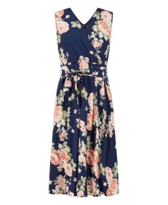 Women's Floral Rose Wrap Over Sleeveless Dress