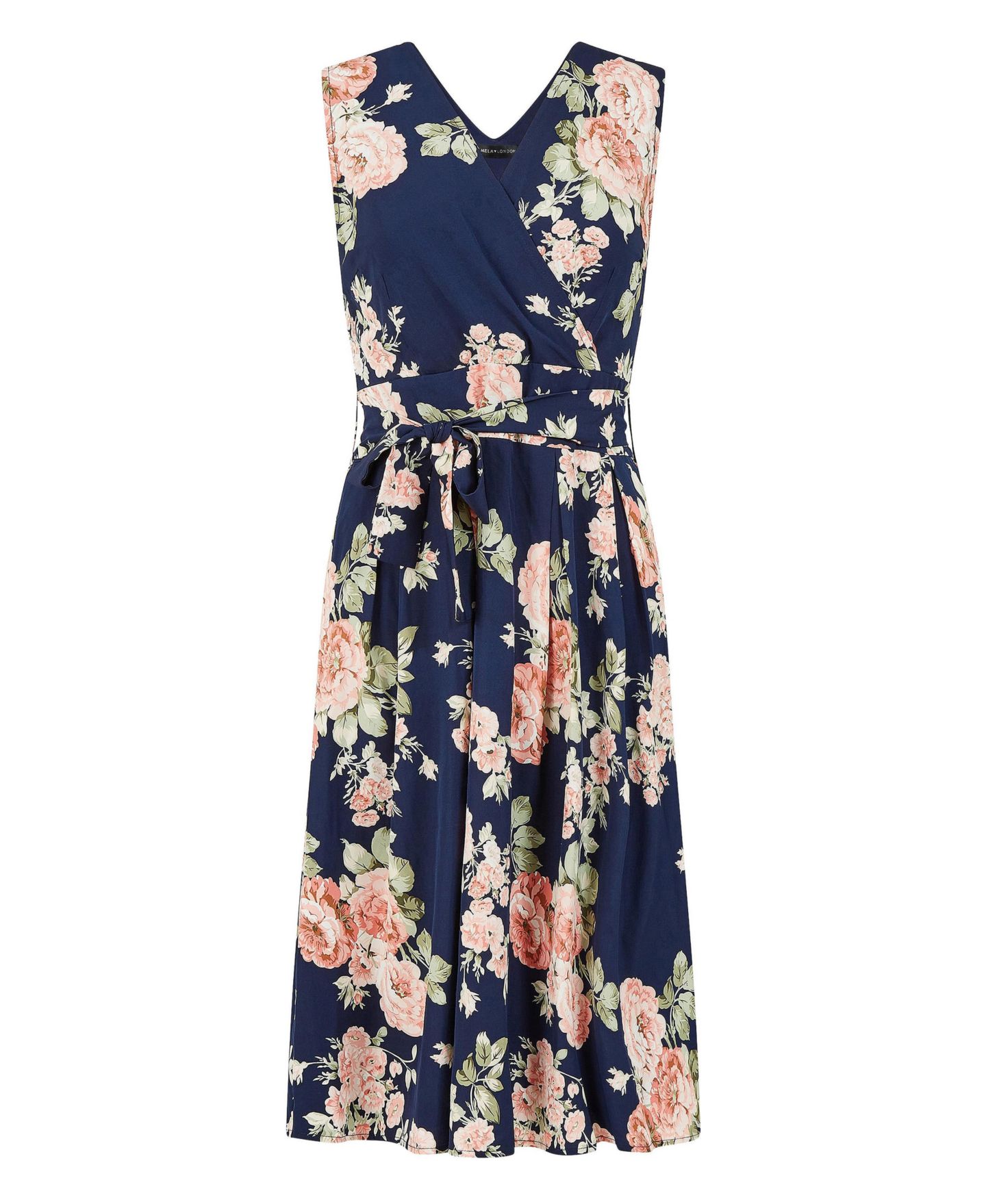 Женское платье Yumi Floral Rose Wrap Over Sleeveless, цвет: Тёмно-синий — фото 2